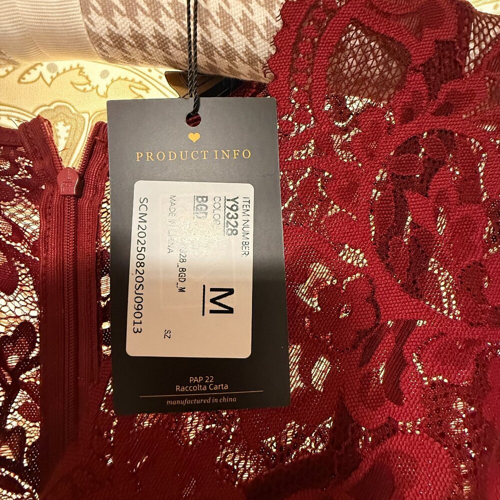 MISSMAY Women's Vintage Floral Lace Ruffle H/Maroon/ Size Medium/
